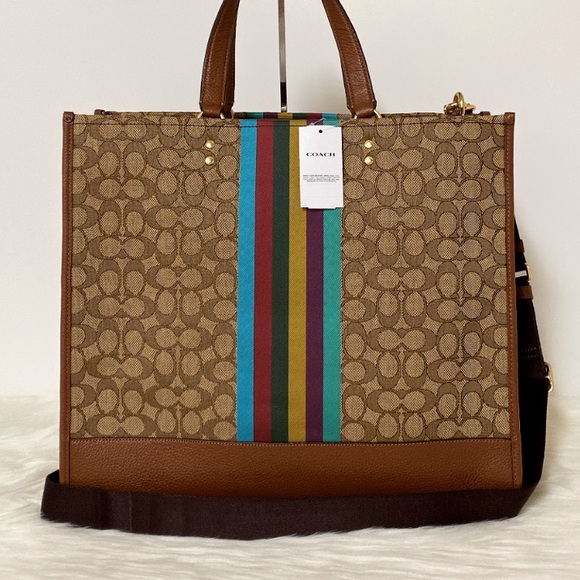 New💃Coach Dempsey Tote 40 Signature Jacquard With Stripe And Coach Patch - Picture 5 of 12